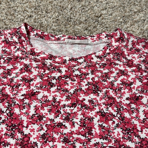 Zara Pink and White Floral Blouse With Puffy Short Sleeves - Picture 3 of 6